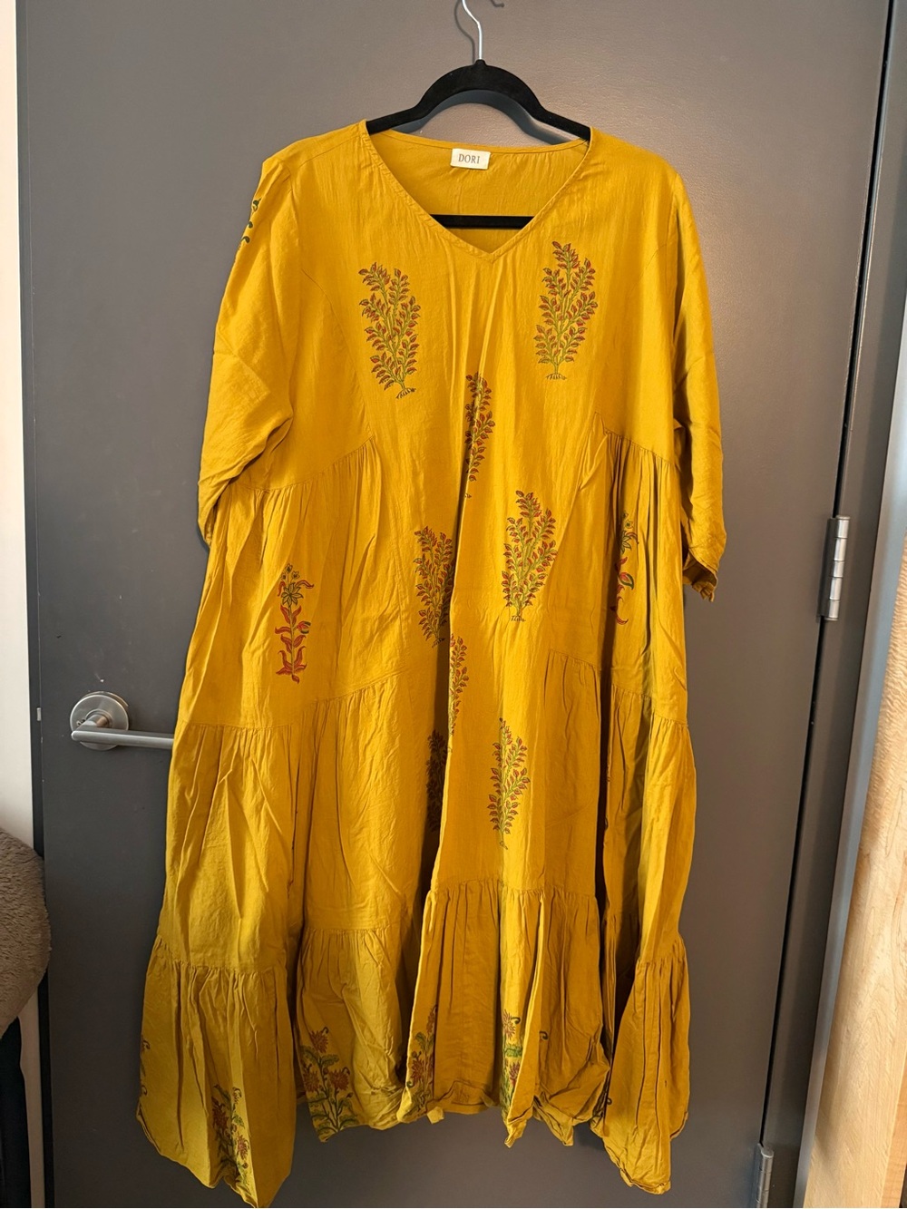 Mustard Tiered 100% Cotton Midi Dress